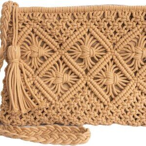 Cotton Macrame Purse Crossbody Bag Boho Fringe Zipper Women's Wallet